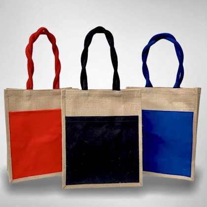 A4 Jute Bag With Colour Front Canvas Pocket